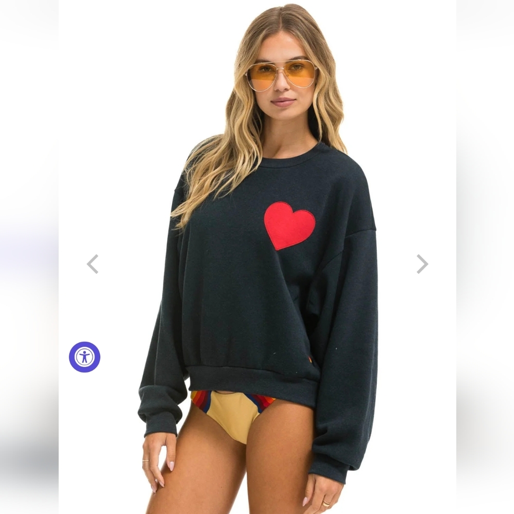 Aviator nation HEART STITCH RELAXED CREW SWEATSHIRT - CHARCOAL size XL